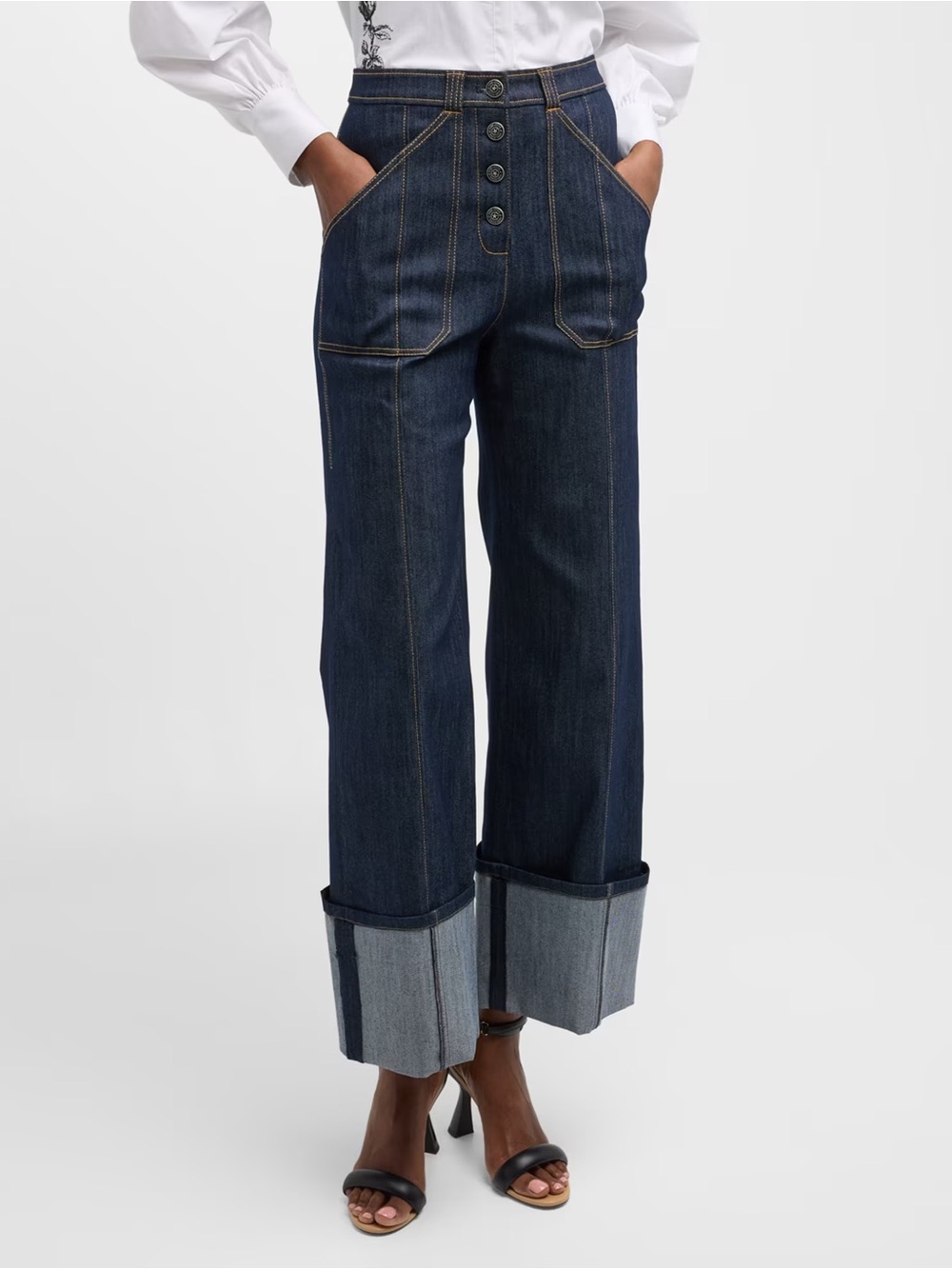 Cinq A Sept Benji Blue Topstitch Cuff Denim Jeans Size 0